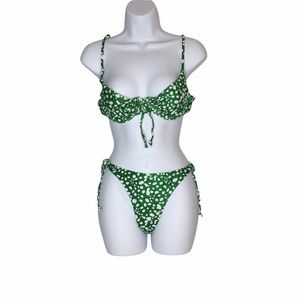 SHEIN Green & White Polka Dot String Bikini Sz M